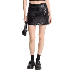 Michael Kors Women Croc Embossed Faux Leather Mini Skirt 12 Black Grunge Luxe